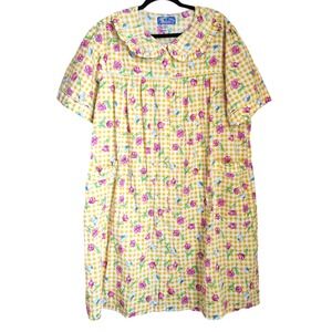 Moon Dance Housecoat MuuMuu‎ Dress Women's 2X XXL Floral Gingham Yellow Plaid